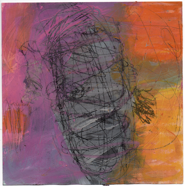 Monotypie auf rotem Grund